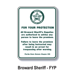 Broward County Sheriff Trespass Program Sign 24h x18w